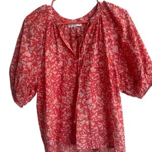 House of Harlow 1960 Red Relaxed Blouse with Pleated Neckline